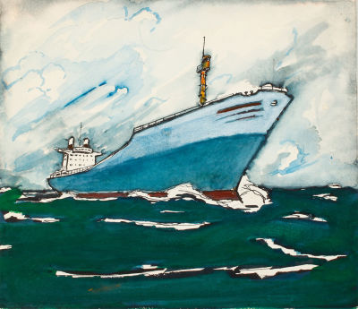 Ермолаев Н.А. Танкер. 1960-е гг. Бумага, акварель, гуашь, 17,5х20,2 см. Ермолаев Николай 