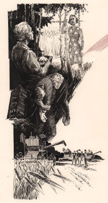 Заболотский Н.Н. Комбайны в поле. Иллюстрация к журналу "Лесная новь". 1985 г. Бумага, тушь 