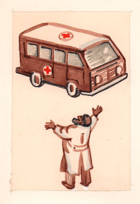 Захарова И.П. У скорой помощи. Оригинал иллюстрации (миниатюра) к книге Отиа Иоселиани "Друзья 