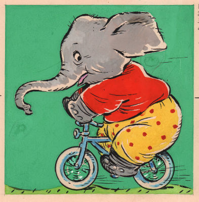 Зотов К.В. Слоненок на велосипеде. Иллюстрация к детской книге. 1960-е гг. Бумага, тушь 