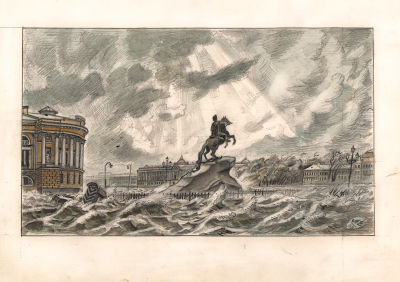 Алексеев В.Ф. Наводнение. 2008 г.. Бумага, тушь, акварель, карандаш. Лист 24х33 см. Алексеев 