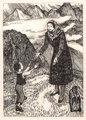 Андреев О.А. Встреча. Оригинал иллюстрации к книге М. Мураталиева "Теплота", Москва : Дет. лит. 