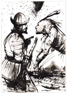 Батынков К.А. Конкиста. 2010 г. Бумага, тушь. Лист 29,5х20,7 см. В левом нижнем углу 