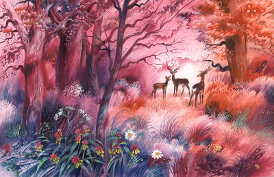 Борисов А.А. Семья Бемби. Оригинал иллюстрации к книге Ф. Зальтена "Бемби". Москва : Тропа 