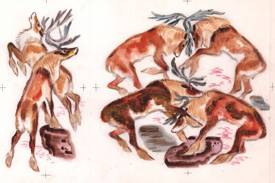 Брей А.А. Поединки оленей. Оригинал иллюстрации к книге "У кого рога больше" Москва, Малыш, - 