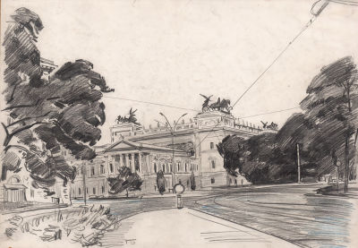 Бунин П.Л. Вена. Здание парламента. 1970-е гг. Бумага, карандаш. Лист 34х49 см на бумажной 