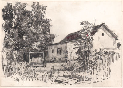 Бунин П.Л. На даче. 1970-е гг.. Бумага, карандаш. Лист 29,5х41,7 см на бумажной подложке. 