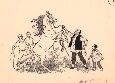 Вальк Г.О. Конь. Оригинал иллюстрации к книге А. Гарф "Кожаные башмаки". Москва : Дет. лит. 