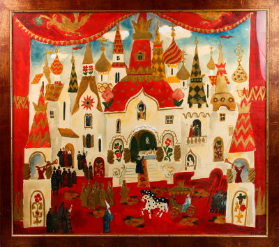 Севастьянов И.В. Город. Эскиз декорации к спектаклю "Золотой петушок". 1960-е гг. Бумага, гуашь 