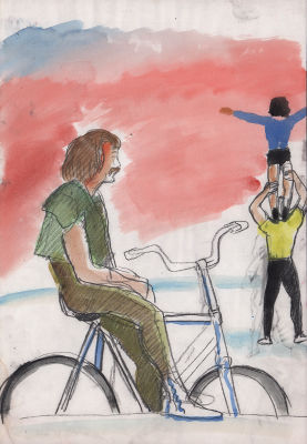 Дувидов В.А. В цирке на велосипеде. Бумага, карандаш, акварель. 1970-е гг. Лист 47х32,4 см. От 