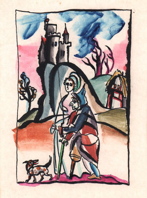 Траугот Г.А.В. Прогулка. Оригинал иллюстрации к сказке "Гризельда" для книги "Сказки матушки 