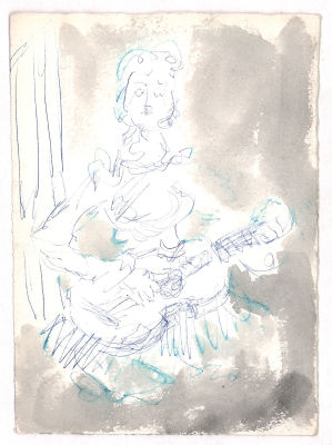 Фонвизин А.В. Игра на гитаре. 1950-е гг. Бумага, чернила, акварель, перо. Лист 20,2х14,3 см. От 