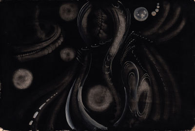 Гуревич Б.А. Метаморфозы вселенной. 1960-70 г. Бумага, акварель, белила. Лист 30х45 см. Гуревич 