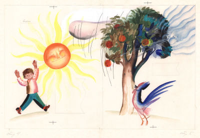 Лемкуль Ф.В. Яблоко. Оригинал иллюстрации к книге И. Грековой "Сережка у окна". Москва 