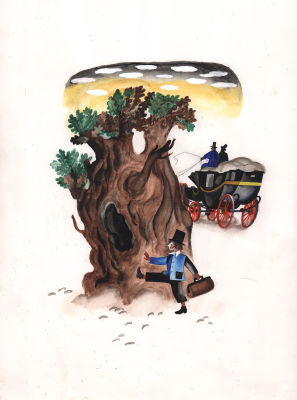 Лемкуль Ф.В. У старого дуба. Оригинал иллюстрации к сказочной повести Н. Голь "Ботинок, бинокль 