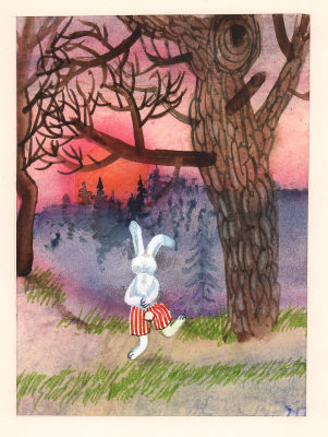 Остров С.А. Заяц. Иллюстрация к сборнику сказок С. Козлова. Бумага, смешанная техника. Лист в 