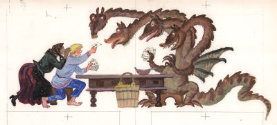 Корчемкин Л.Н. Игра в карты. Иллюстрация к сказке "Иван меньшой - разумом большой" для книги 