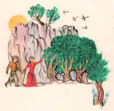 Монин Е.Г. Вход в сад. Оригинал иллюстрации к книге Т. Александровой, В. Берестова. "Волшебный 