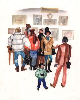 Лемкуль Ф.В. На выставке. Оригинал иллюстрации к сказочной повести Н. Голь "Ботинок, бинокль и 