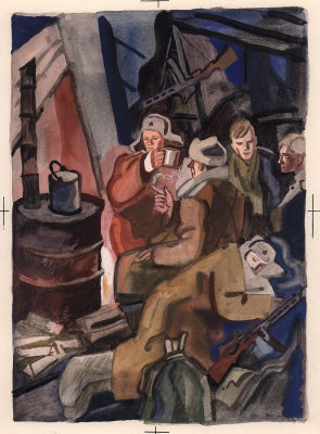 Молоканов Ю.А. На привале. Оригинал иллюстрации к книге Митяева А. "Шестой-неполный". М. - 