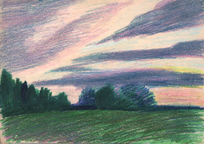 Дувидов В.А. Вечернее небо. 1990-е гг. Бумага, восковые мелки. Лист 30х42 см. От наследников 