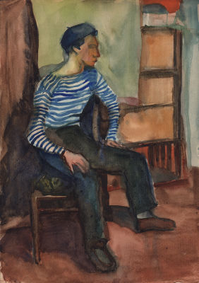 Дувидов В.А. Автопортрет. 1958 г. Бумага, акварель. Лист 39,7х28,3 см. От наследников художника. 