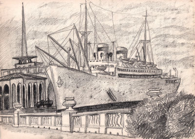 Дувидов В.А. На пристани. 1960-е гг. Бумага, уг. карандаш. Лист 28,5х39,5 см. От наследников 