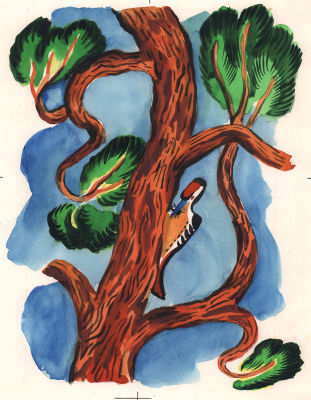 Дувидов В.А. Дятел. Оригинал иллюстрации к книге У. Раджаба "Новый дутар". Москва : Малыш 