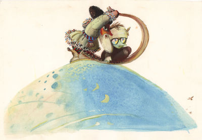 Токмаков Л.А. На ботинке. Оригинал иллюстрации к детскому журналу "Мурзилка". №6, 1990 г. 