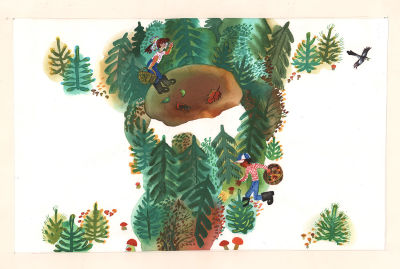 Непомнящий Л.М. Грибы. Оригинал иллюстрации к книге И. Мазнина "Фотоснимок на охоте". Москва : 