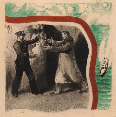 Алякринский П.А. Встреча. Шмуцтитул к книге Н. Шпанова "Тайна профессора Бураго", Мол. гвардия 