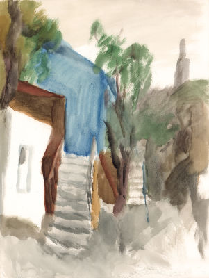 Монин Е.Г. Лестница. 1970-е гг. Бумага, акварель. Лист 48х36 см. От наследников художника. Монин 