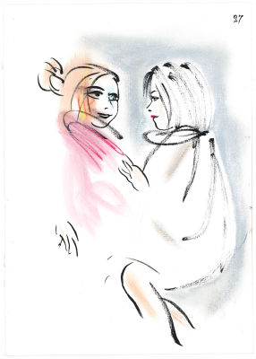 Траугот Г.А.В. Подруги. 1990-е гг. Бумага, тушь, акварель, пастель. Лист 29х20,8 см. . Г.А.В. 