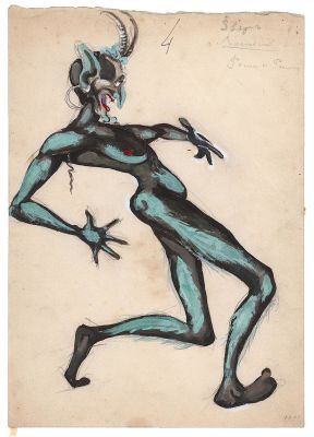 Шапшал Я.Ф. Зверь. Эскиз костюма к спектаклю по пьесе Р. Роллана &laquo;Лилюли&raquo;. 1930-е гг. Бумага 