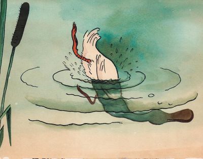 Сутеев В. Утка ныряет. Иллюстрация к кадру из диафильма по сказке Х. Хопкинса "Как собачка 