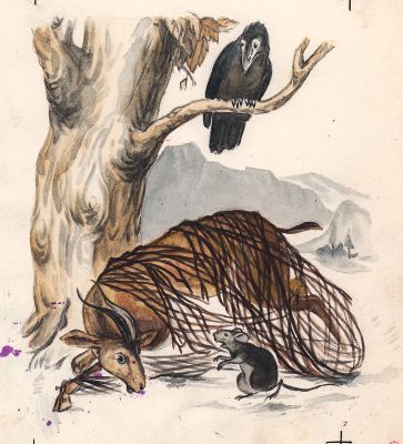 Власова С.И. Мышь и лань. Иллюстрация к книге Г. Закир "Дружба", 1950 г. Бумага, акварель. Лист 