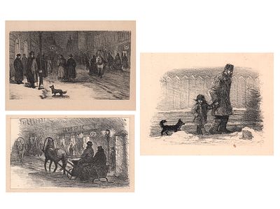 Коровина (Замышляева) А.П. Три книжные иллюстрации к рассказу А.П. Чехова "Каштанка". 1950-е 