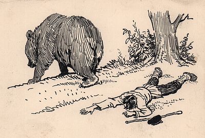 Лаптев А.М. И Мишин друг лежать надолго там остался! Оригинал иллюстрации к книге "Басни" 