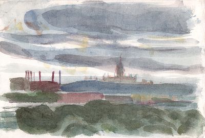 Митурич М.П. Здание МГУ. 1978 год. Бумага, акварель. Лист 23х34 см. На обороте подтверждение 