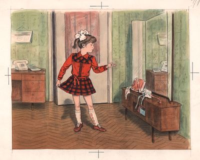 Сафиулин Х.А. Модница. Иллюстрация к детской игре "Сложи картинку" 1970 е гг. Бумага, акварель. 