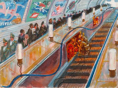 Скобелев М.А. В метро. 1999 г. Оргалит, масло. 52х70 см. От наследников художника. Скобелев 