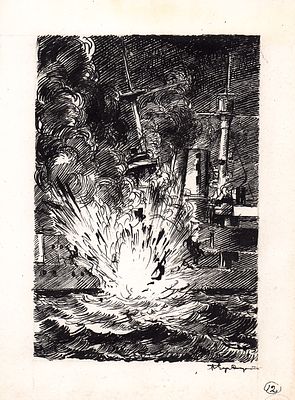 Алякринский П.А. Взрыв. Оригинал иллюстрации к книге Н. Шпанова "Тайна профессора Бураго", Мол. 