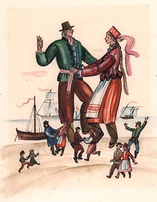 Лемкуль Ф.В. А скоро сыграли они свадьбу. Оригинал иллюстрации к сказке "Неринга и Наглис" для 