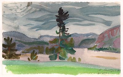 Митурич М.П. Алтай. Река Катунь. 1980 г. Бумага, акварель. Лист 18х29,3 см. Из семьи художника. 