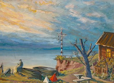 Мелков А.С. На берегу. Эскиз театральной декорации. 1950-е гг. Бумага, акварель, гуашь. Лист 31 