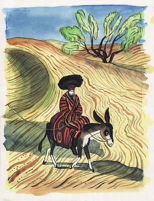 Дувидов В.А. На ослике. Оригинал иллюстрация к книге Г. Снегирева "Караван". М: Малыш, 1987 г. 