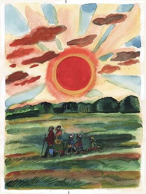 Дувидов В.А. За грибами. Оригинал иллюстрация к книге Анны Гарф "Солнечные зайчики". Москва, - 