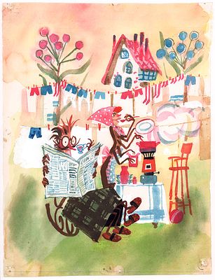 Скобелев М.А. У Сороконожки народились крошки.. . Иллюстрация к книге В. Инбер "О мальчике с 