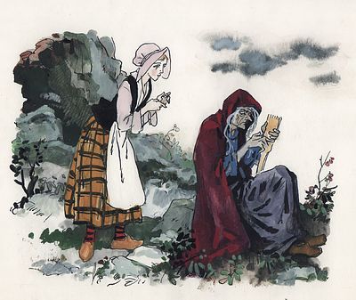 Панов В.П. Старая колдунья. Оригинал иллюстрации к детской газете "Жили-были" , 1990-е гг.. 