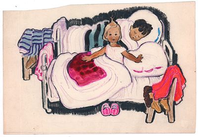 Брей А.А. Пробуждение. Оригинал иллюстрации к кадру из диафильма. 1950-е гг. Бумага, акварель 